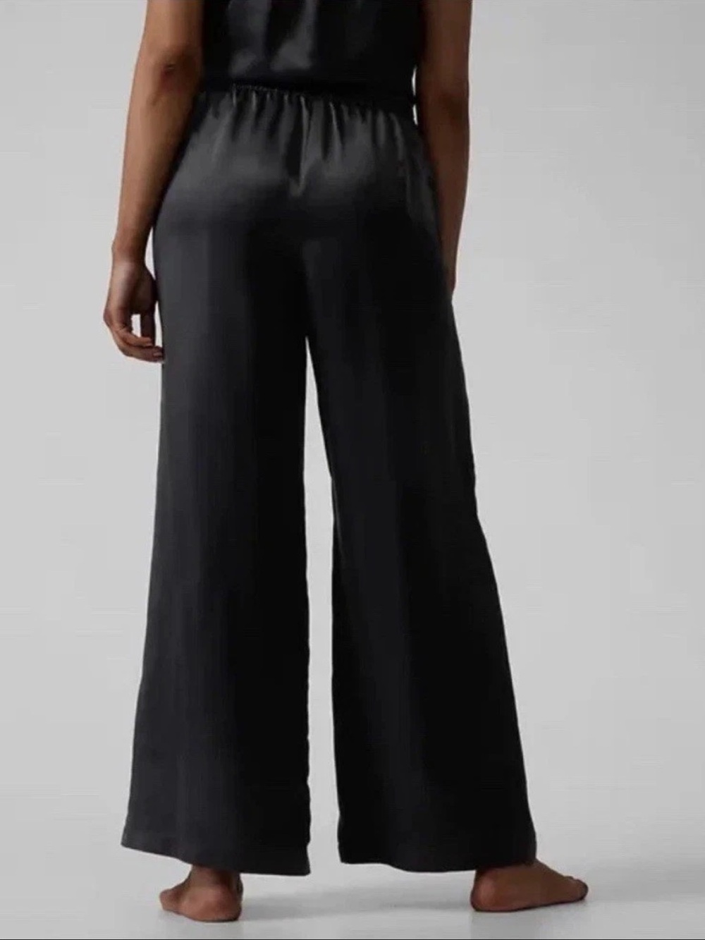 ATHLETA Calm Cool Wide Leg Satin Sleep Pants Black Elastic Waist Size XXS $99